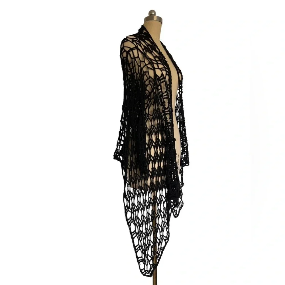 Anthropologie Pure Handknit crochet 100% cotton fishnet cardigan Wrap One Size - Picture 6 of 7
